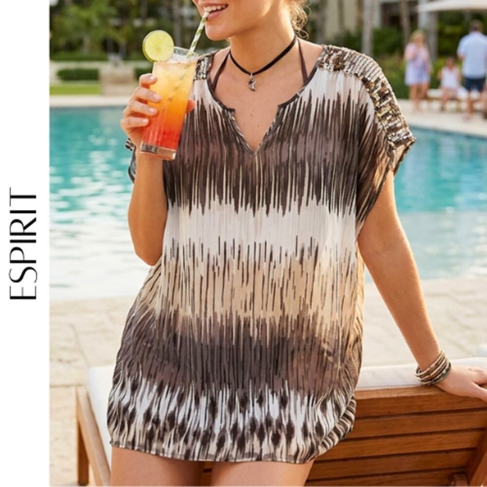 ESPRIT Sequin Shoulder Swimsuit Coverup XS Semi Sheer Beachy Boho Top